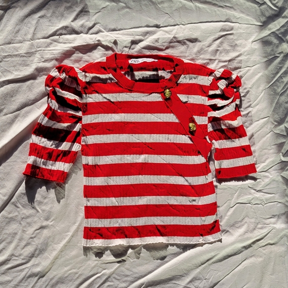 Zara Red and White Striped Crop Top - Picture 3 of 3
